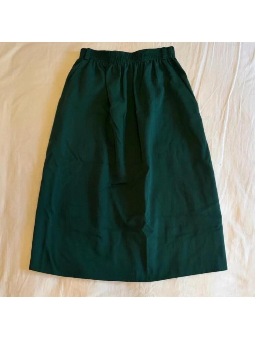 Vintage 90s Metro NY Forest Green Elastic Waist Midi Skirt With Pockets XS/S